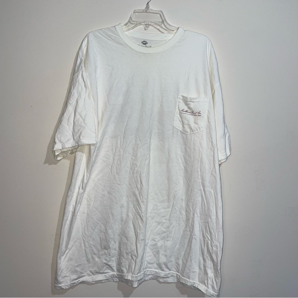 Southern Point Co Tradition Tee White With Maroon Lettering Front Pocket 2XL Tee